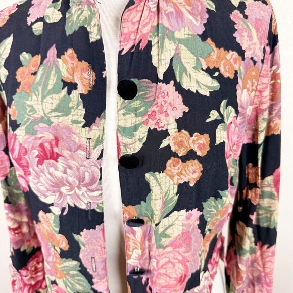 Vintage 90s Floral Crop Fall Cardigan Sweater Goth Medium - Picture 3 of 8